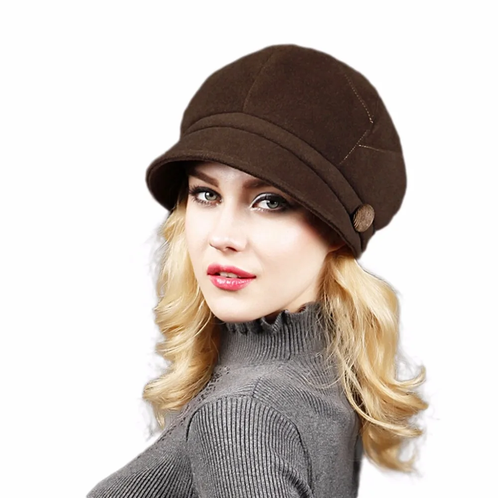 

Fashion Fall Winter Retro Women's Fedora Caps For Woman Lady Wool Fastener Button Octagonal Hats