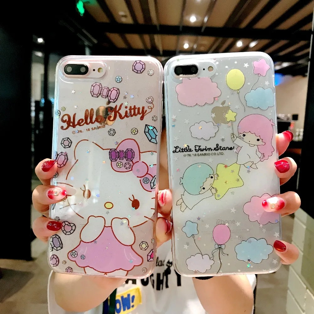 

For iphone 8 8Plus unicorn bling phone Cases for iphone 7 7plus X s 6splus melody hello kitty cute clear ack cover