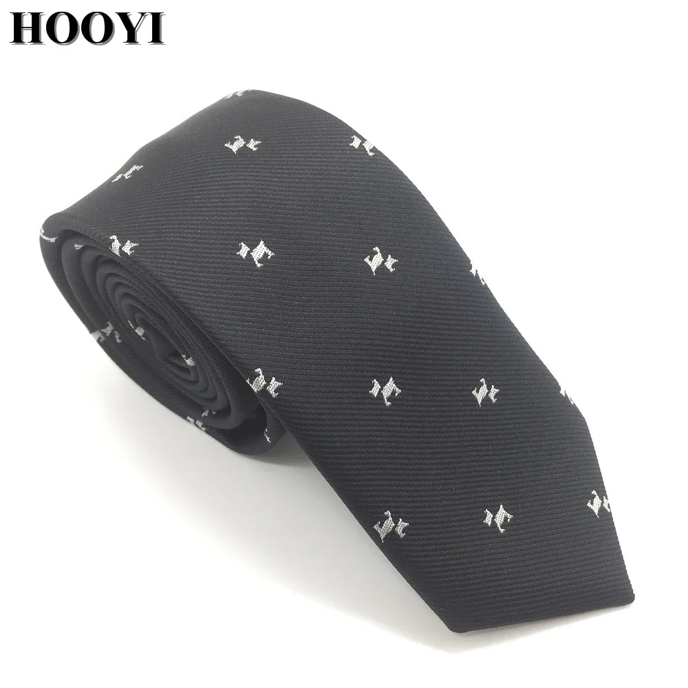 HOOYI Dog Pattern Skinny Ties For Men Fashion Party Black Necktie Cartoon Gift | Аксессуары для одежды