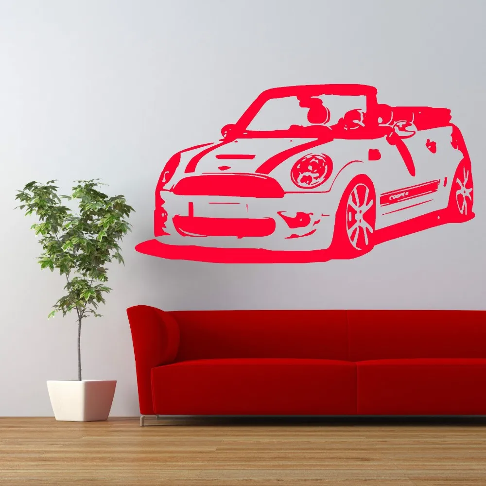 Модный автомобильный стикер на стену, Мини Купер, конвертационный виниловый стикер на стену, стикер для машины, наклейка для комнаты, сделай сам, настенная бумага для гостиной, фреска, D-23