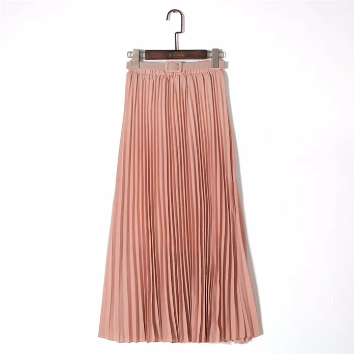 

TingYiLi Women Long Skirt Chiffon High Waist Pleated Skirt Summer Big Swing Bohemian Skirt Black White Purple Royal Blue Skirt