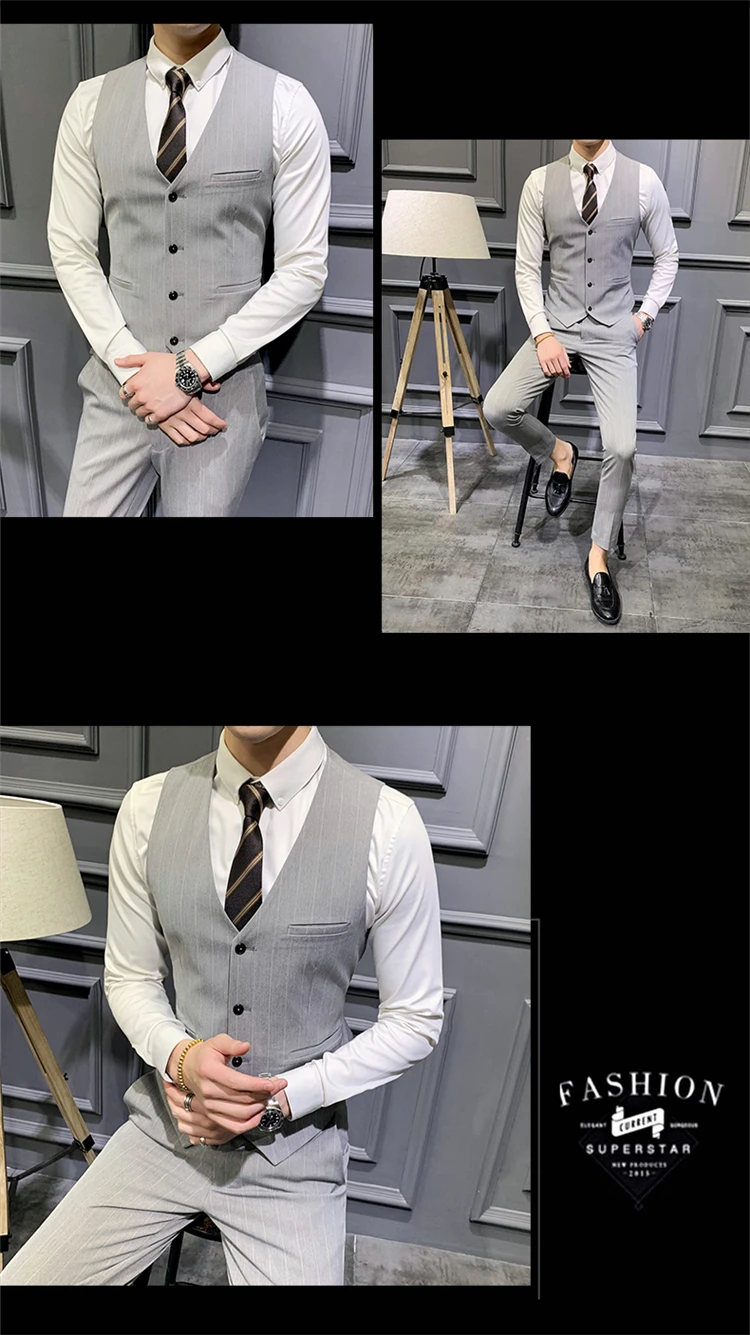 Fashion Suit Vest Men Striped Formal Dress Slim Fit Vest Sleeveless Jacket Male Business Wedding Waistcoat Plus Size 5XL