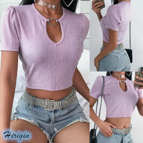 

Summer Women T-Shirts 2019 New Summer Casual Women Purple Short Sleeve V-Neck Slim Fit Short T Shirts
