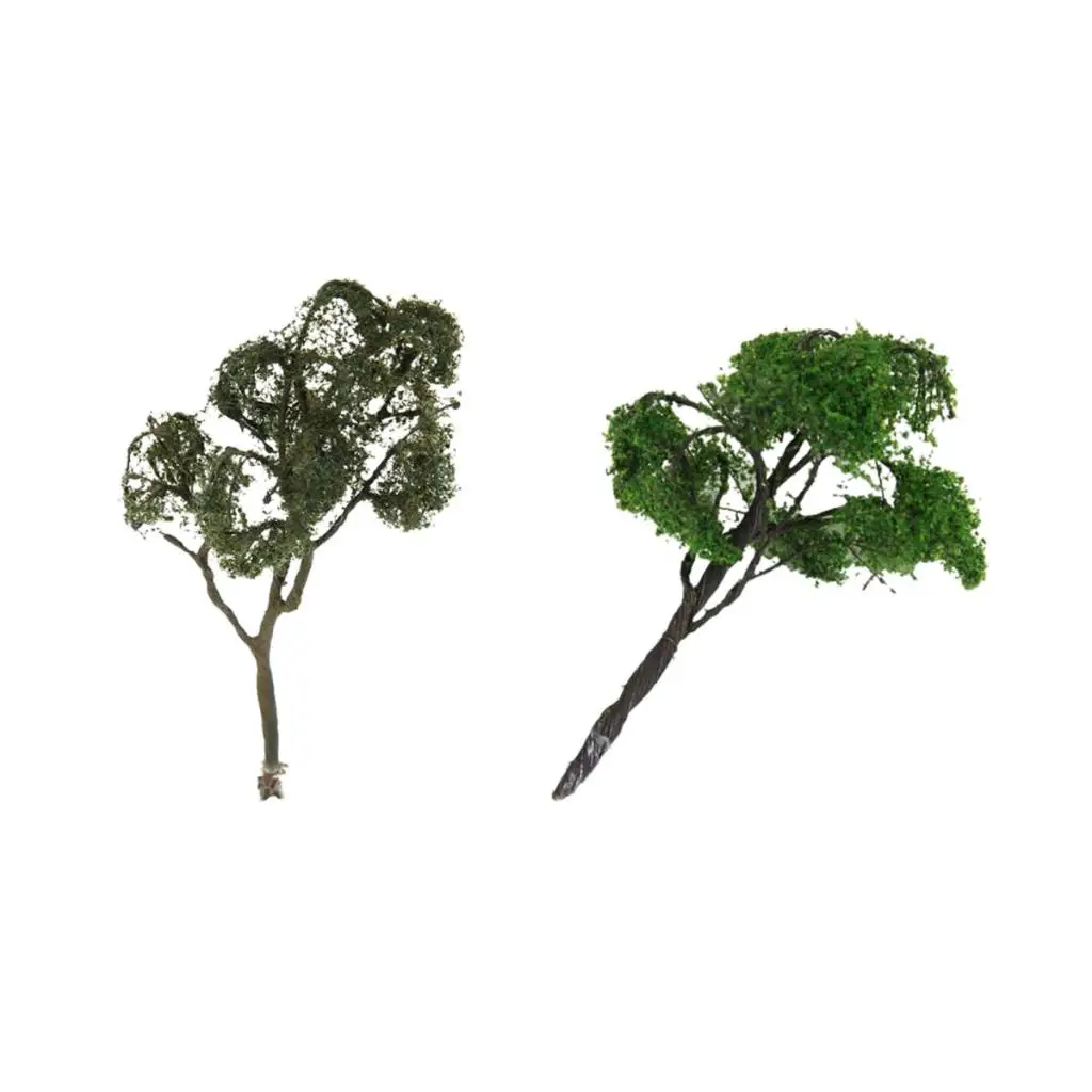2Pcs Mini Tree Model Painted 1/75 HO Scale for Train Railway Diorama Architecture Building