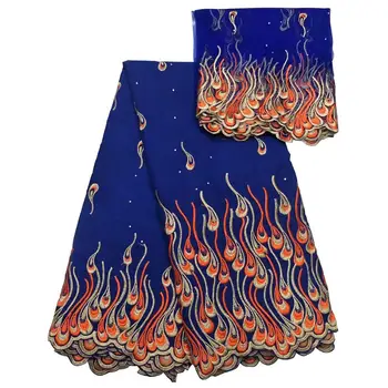 

African swiss voile lace high quality cotton fabric 5 yards and french lace 2 yards for dress blue purple white cotton material