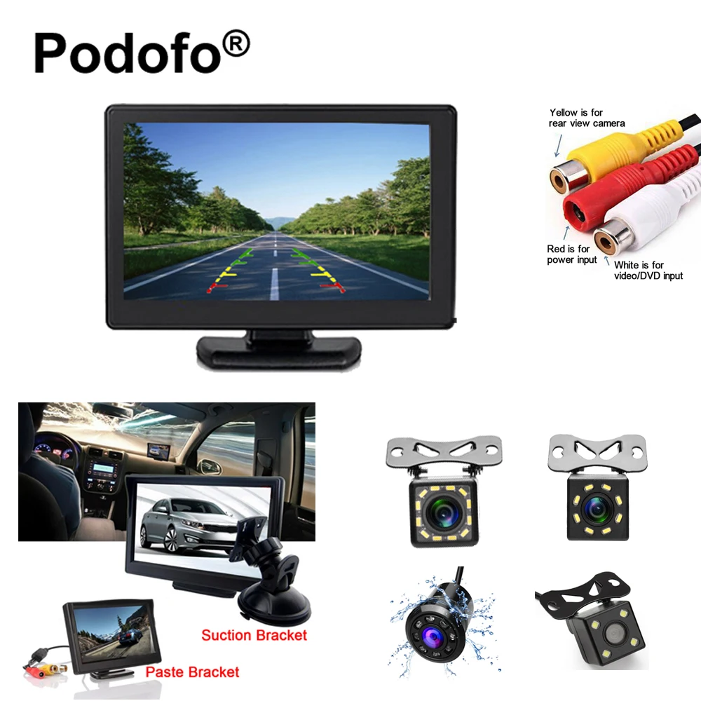 

Original Podofo 4.3" TFT LCD Display Car Monitor Rearview Parking Reverse System Monitor for Rearview Backup Camera Car-styling