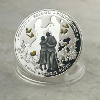 

100 pcs Non magnetic Forever love happiness life coins silver plated lover couple parents father mother gift badge 40 mm coin