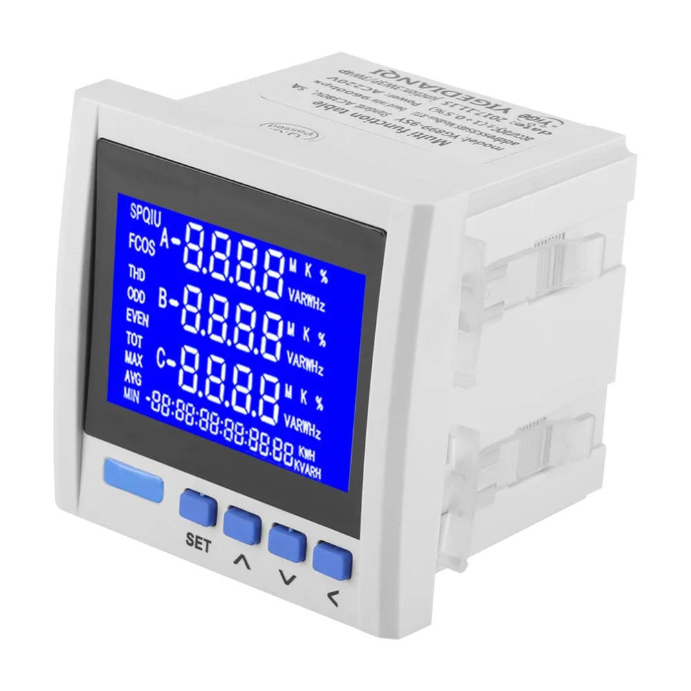 

3-Phase Electric Current Voltage Frequency Power Energy Meter V A Hz kWh RS485
