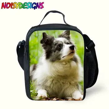 

Border Collie Messenger Lunch Bag Insulated Cooler Bag for Kids Dog Pattern Thermal Lunch Container for Girls School Food