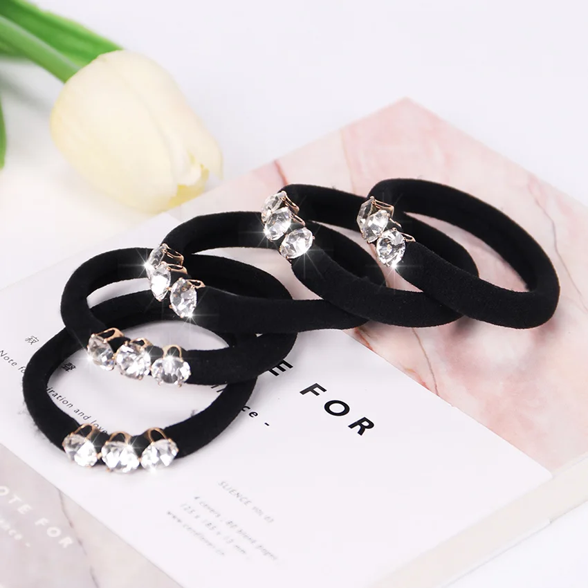

10PCS Female Elastic Hair Bands With Three Luxury Rhinestone Hair Circle Gift for Girl Hair Accessories