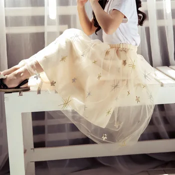 

Summer Girls Mid-calf Skirts Shining Star Spring Long Skirts for Party to School Princess Pettiskirt for Big Girls 10 12 14 year