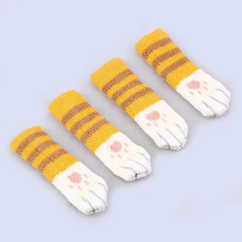 WHISM, 4 шт., стильные носки для стула в кошачьем стиле, вязаные носки для стула, носки для мебели, нескользящие носки для стола, вязаные носки для пола - Цвет: Yellow Stripe