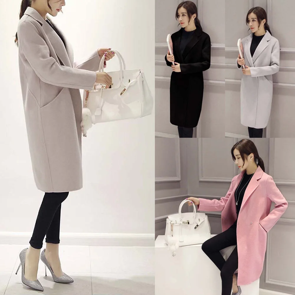 

Fall Winter Women Simple Cashmere Maxi Long design Robe Coat Female Woolen Outerwear femme abrigos mujer