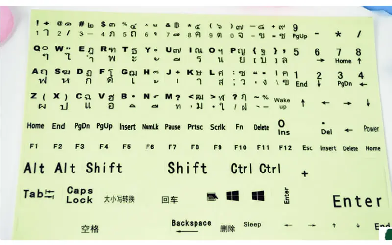 Супер яркие светящиеся наклейки на клавиатуру тайского языка, Защитная пленка для ноутбука, компьютера, флуоресцентная светящаяся мембрана