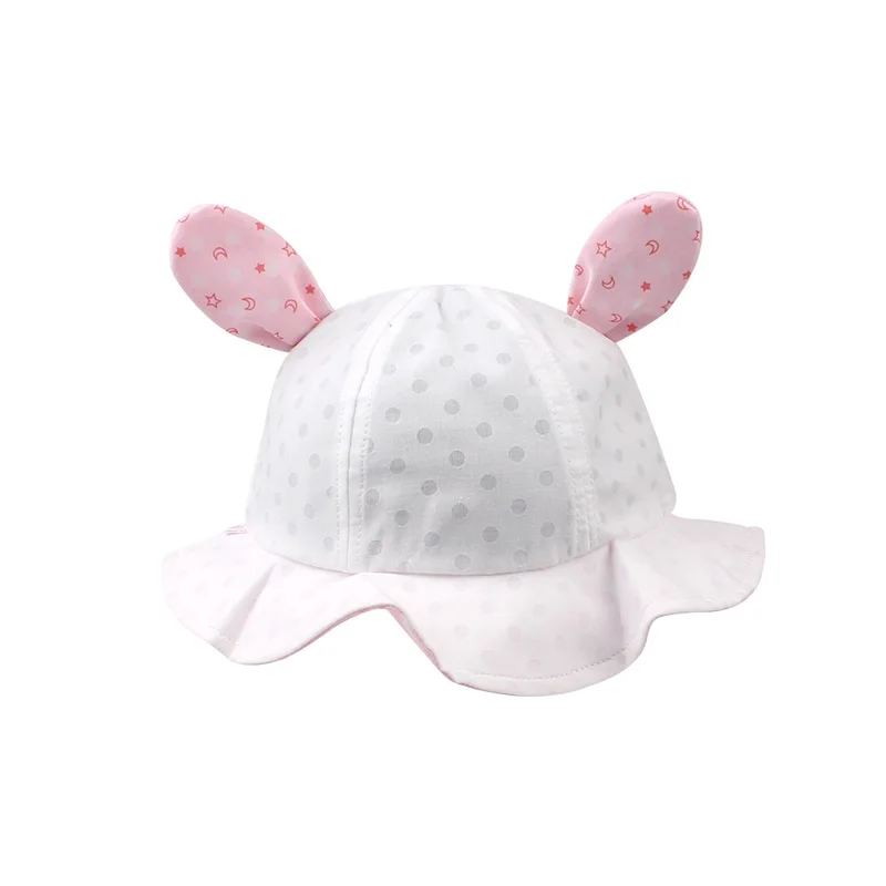Polka Panama Baby Hat For Girls Cute Rabbit Ears Girls Cap Summer Beach Sun Hat Dots Baby Girls Bucket Hat Baby Girls Clothing (15)