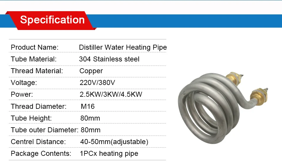M16 нить AC220V/380 V дистиллятор водная труба отопления с 304SUS трубки 2500 W 3000 W 4500 W воды Нагревательный элемент Distillating котел