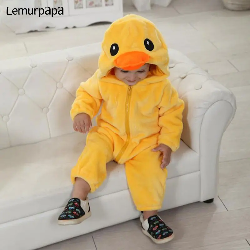 

Duck Onesie Baby Zipper Romper Infant Boy Girl Kawaii Cute Costume Winter Warm Soft Kigurumi Toddler Playsuit Kid Animal Outfit