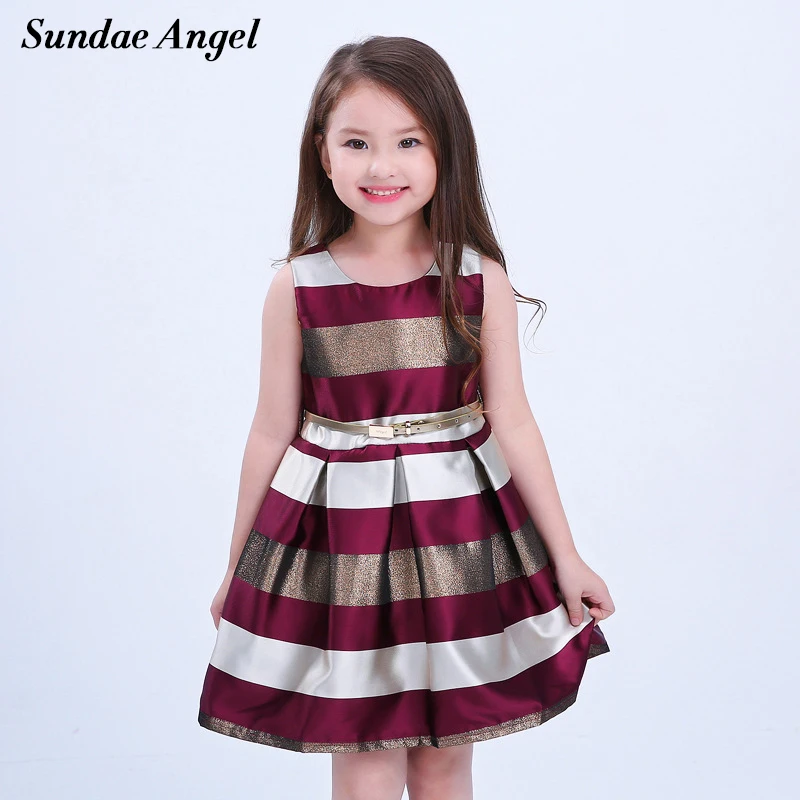 Sundae Angel Kids Baby Girl Dresses Summer Striped Cute Sleeveless A Line Grew Neck Collar Girl