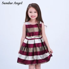 Sundae Ange Enfants Bébé Fille Robes D’été Rayé Mignon Sans Manches A-ligne Grew Cou Col Fille Robe D’été Vêtements 2-11 Ans