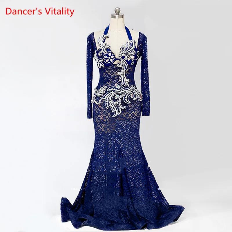 На заказ Новое цельное кружевное платье Женский сценический костюм для танца живота юбка для выступлений