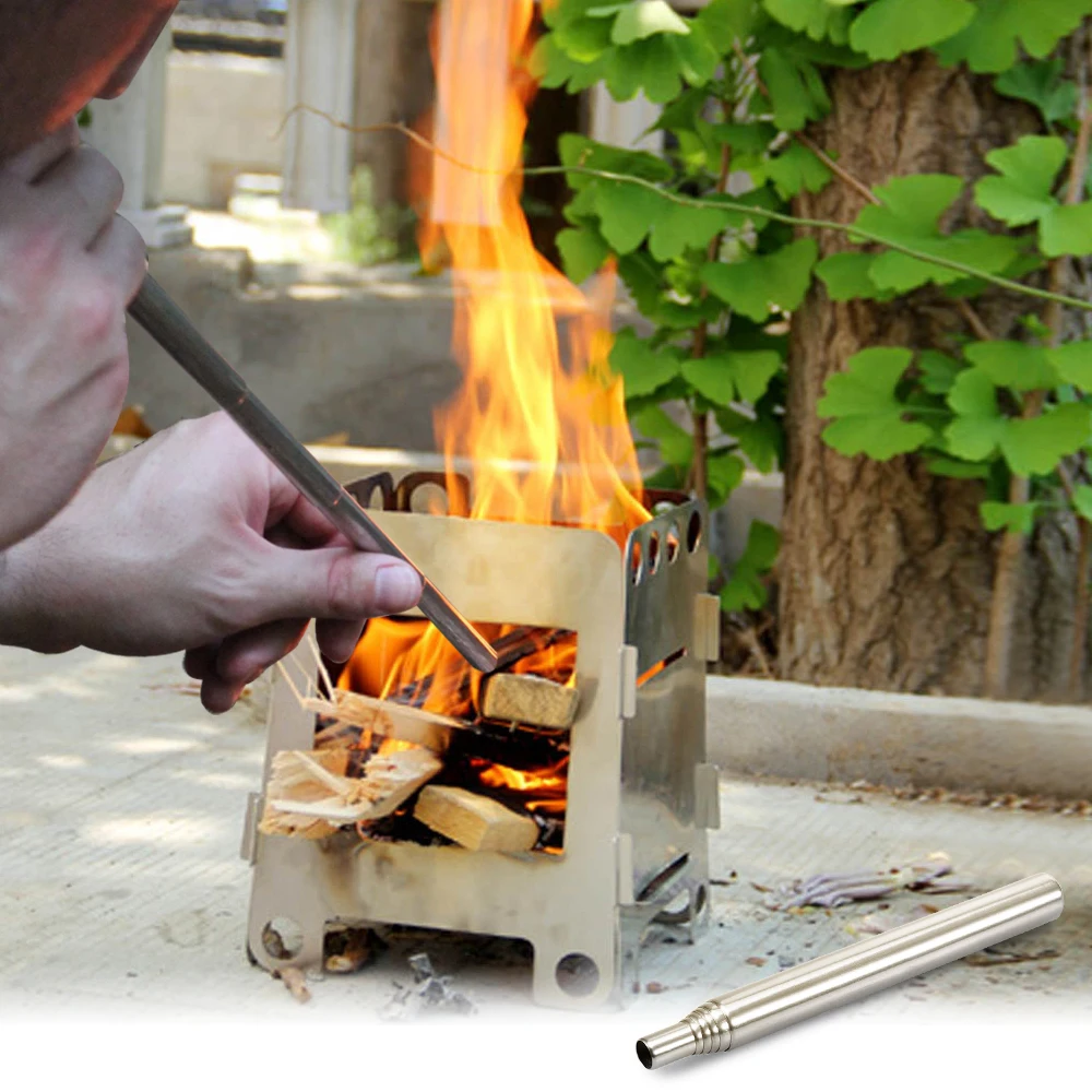 

New Stainless Steel Portable Bellow Blow Fire Tube Outdoor Collapsible Fire Tool Camping Survival Durable Blow Fire Tube