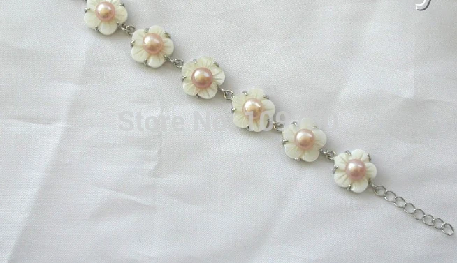 

001202 5pc Amazing big 15mm pink freshwater cultured pearl shell flower bracelet