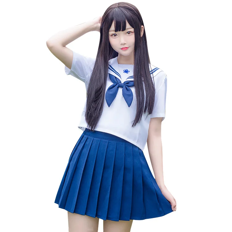 

2019 new Japanese school uniforms sailor tops+tie+skirt Navy style Students clothes for Girl Plus size Lala Cheerleader clothing