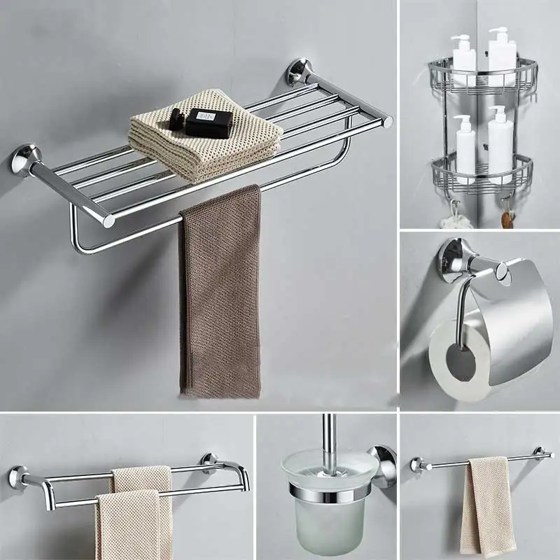 bathroom towel rack punch-free aluminum stand shelf hardware pendant set | Строительство и ремонт