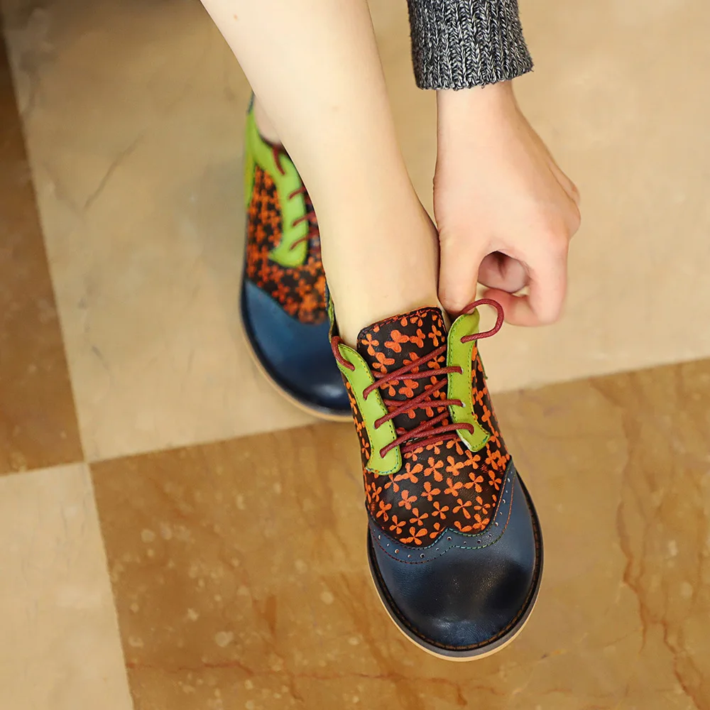 Ретро, Национальный Стиль Цвет одинаковая обувь ручной работы броги с вырезами женская обувь из натуральной кожи кожаные туфли на толстом каблуке размер 36–42