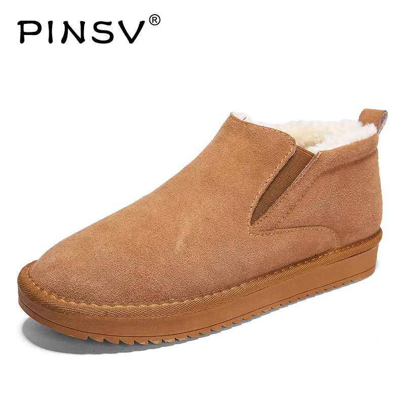 

PINSV 2018 Winter Shoes Mens Warm Suede Snow Boots Men Quality Slip-On Ankle Boots For Male botas de hombre Big Size 39-47
