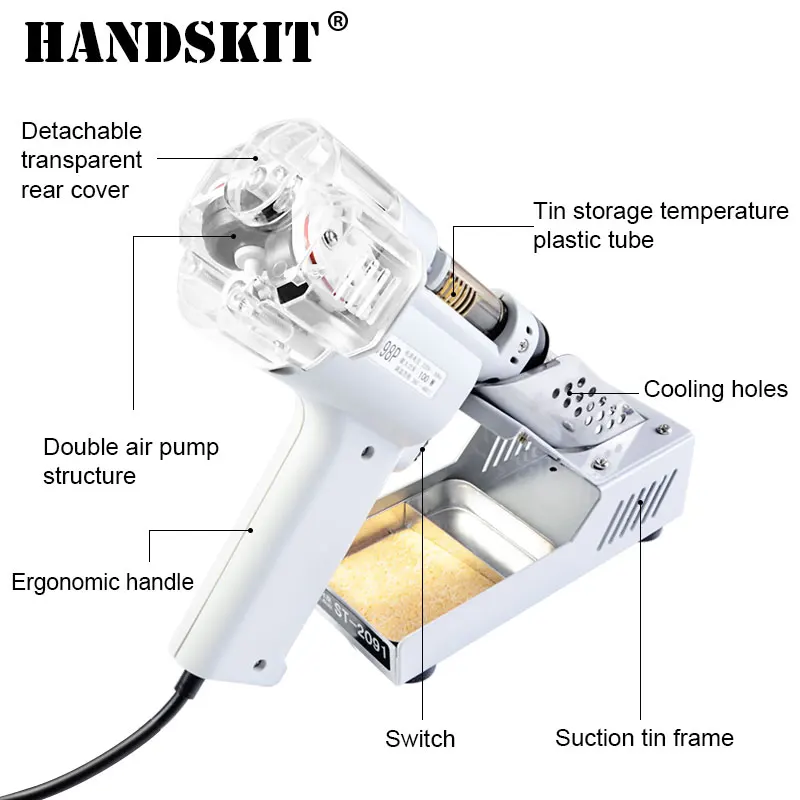 Handskit 110 В 220 В S-998P Электрический двойной насос всасывающий Олово всасывающий оловянный пистолет вакуумный насос с нагревателем и 3 Tsui паяльные инструменты