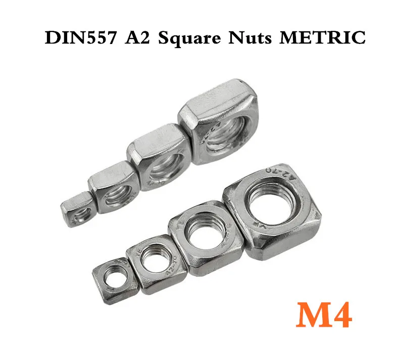 1000pcs/lot DIN557 M4 Stainless Steel A2 Square Nuts METRICin Screws