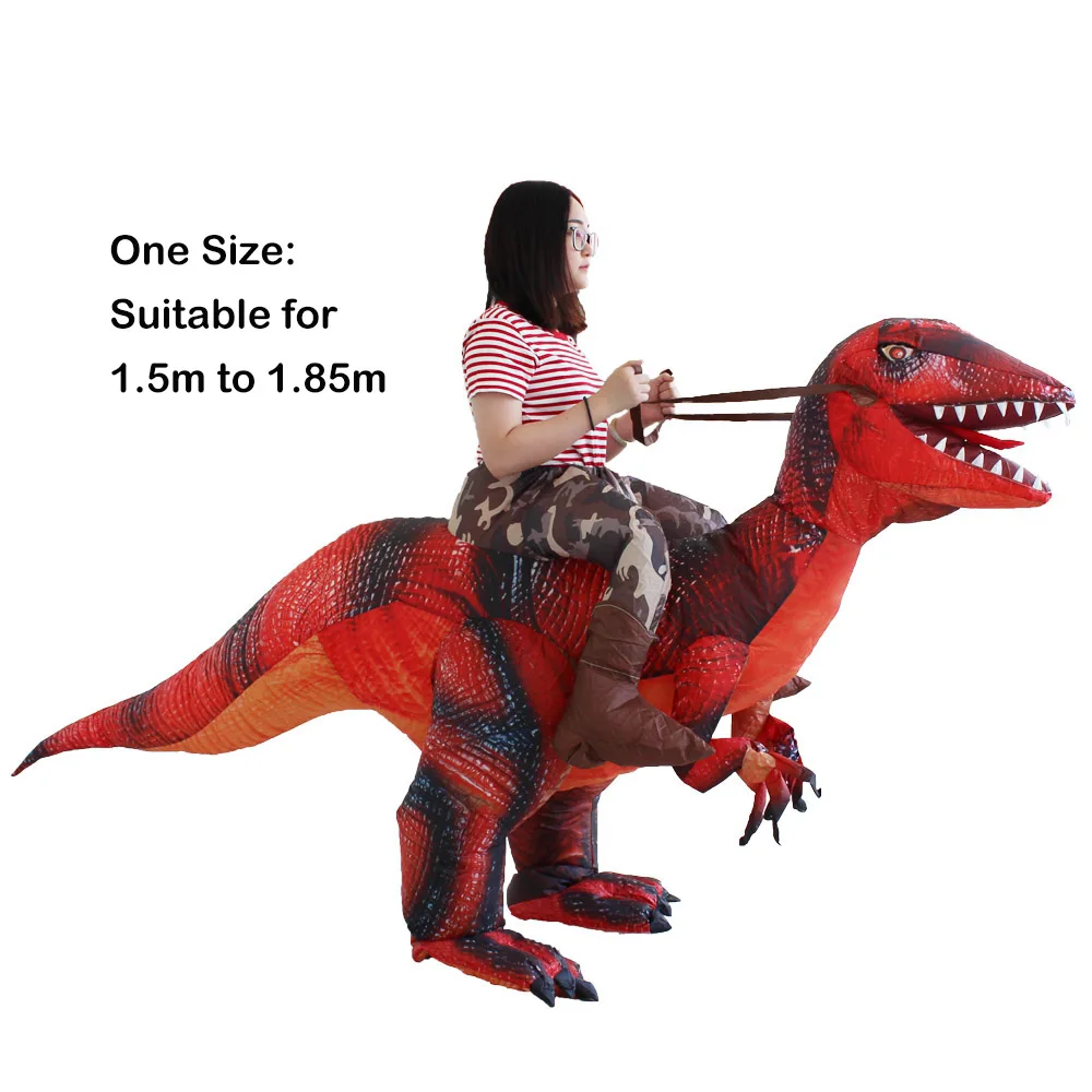 Новейший надувной костюм динозавра T-Rex, Парк Юрского периода, надувной динозавр, карнавальный костюм, костюм на Хэллоуин для женщин и мужчин - Цвет: Красный