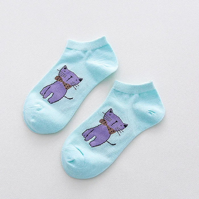 10pcs=5pairs Cute Cartoon Animal Cats Pattern Lovely Women Socks Summer Fashion Casual Harajuku Style Cotton Socks Women