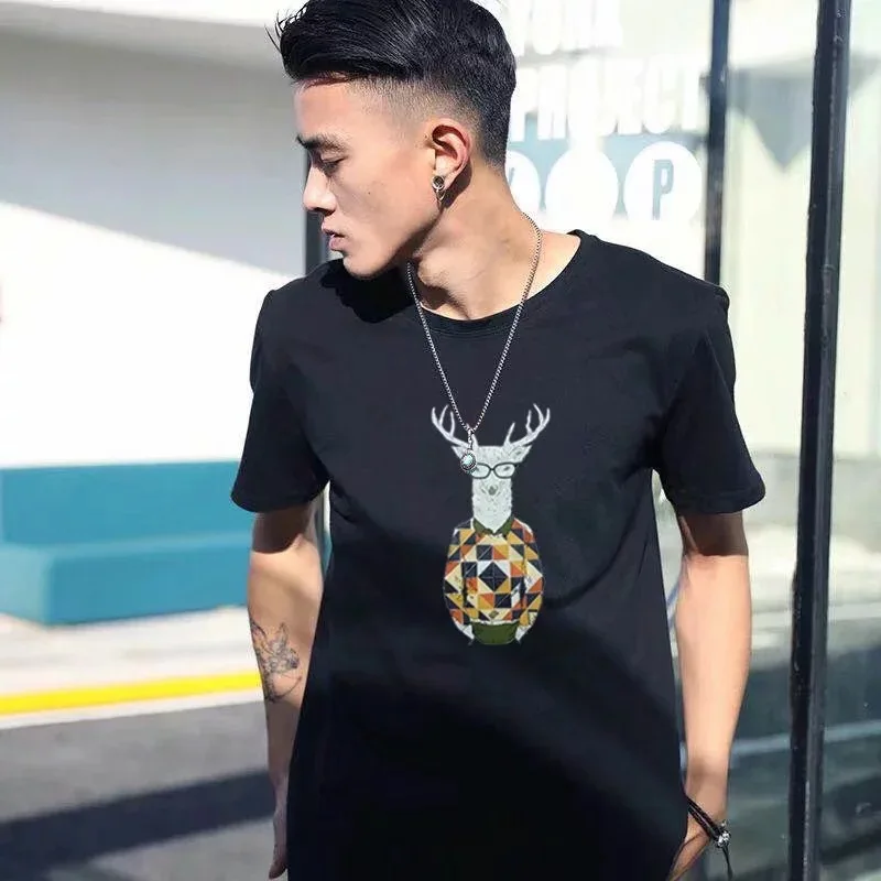 

100% cotton short sleeve cotton print casual loose o-neck men T-shirt casual summer cool T shirt loose t-shirt tee