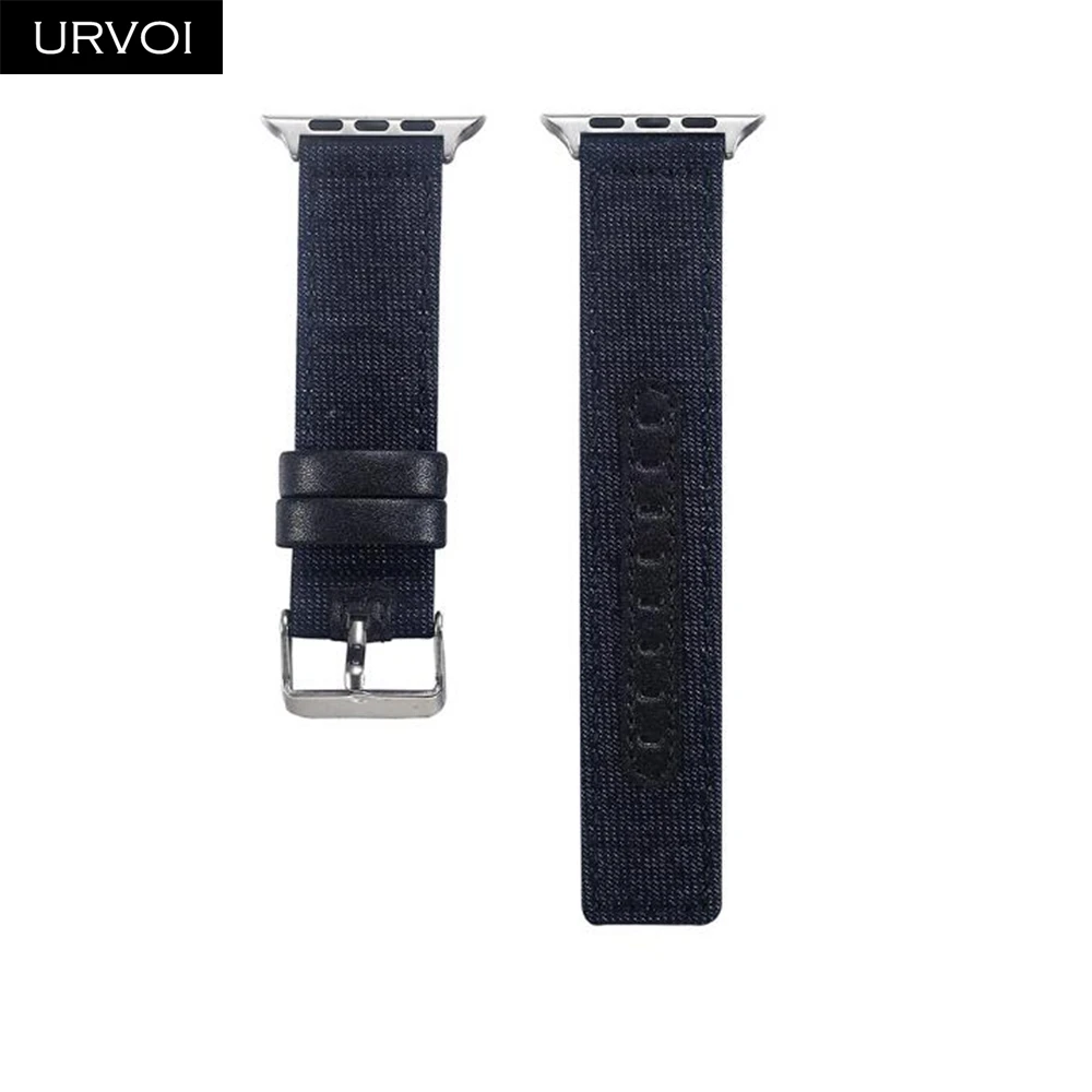 URVOI тканевый ремешок для Apple Watch series 5 4 3 2 1 с узором Ласточки на запястье, джинсовый ремешок для iwatch, классический дизайн, кожаная задняя часть - Цвет ремешка: Style 12