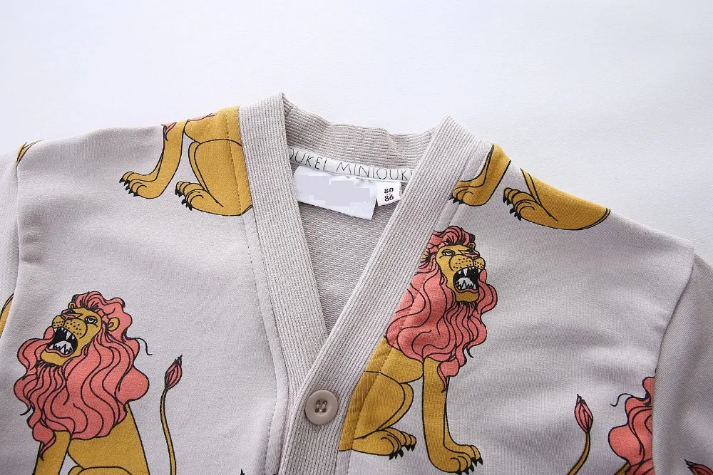 Модный Европейский весенний хлопковый кардиган для мальчиков и девочек, Детское пальто с рисунком льва и черепахи, Детская куртка, верхняя одежда, топы