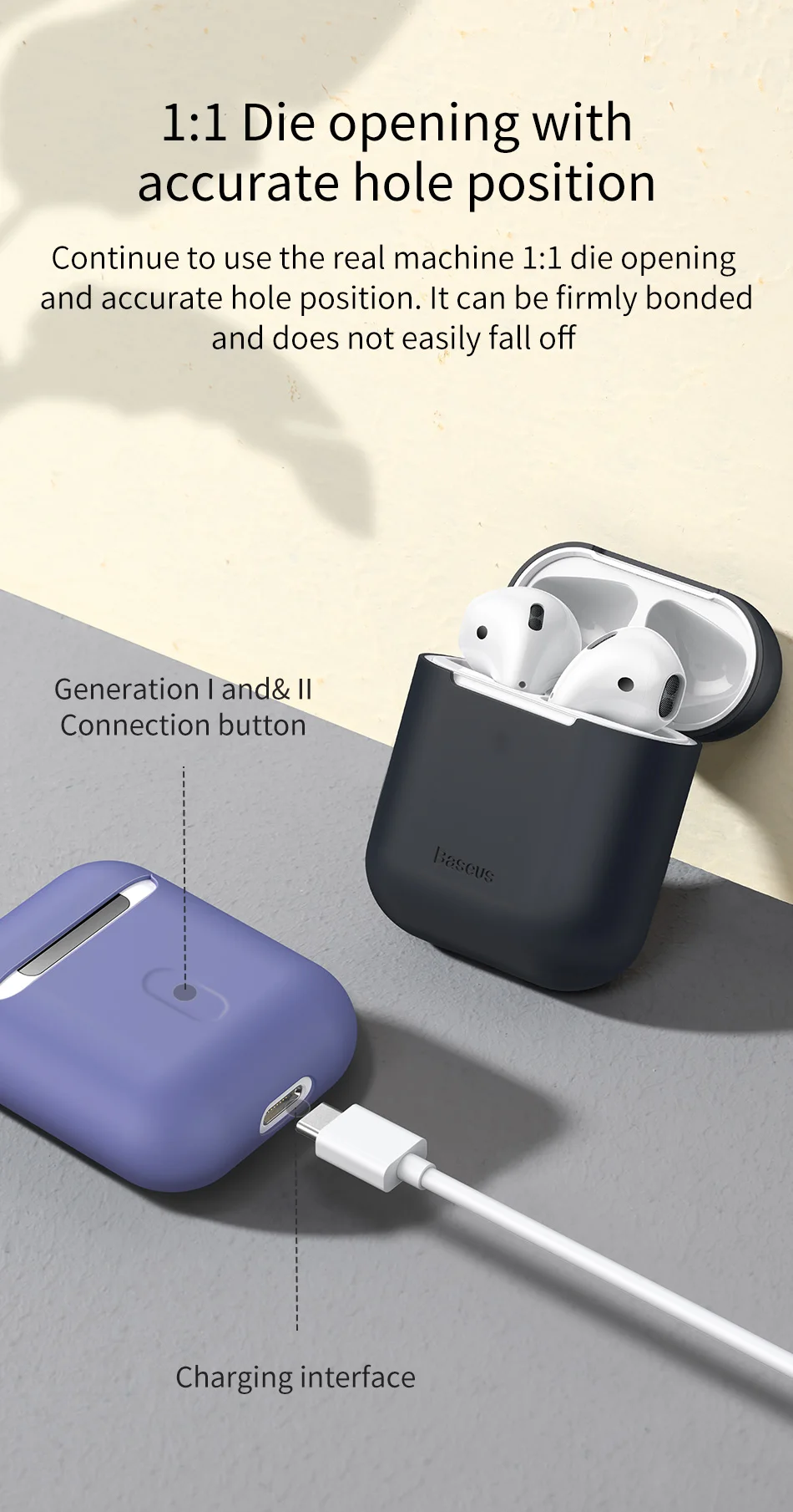 Чехол для наушников Baseus AirPods силиконовый чехол для AirPods 2 1 чехол Беспроводная bluetooth-гарнитура для Airpods