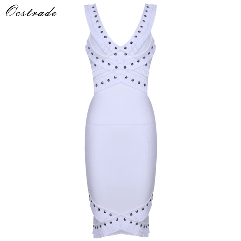 

Ocstrade Ruffle Dress Party 2017 for Women New Arrival Stud Sexy HL Vestido White Bandage Dress Bodycon