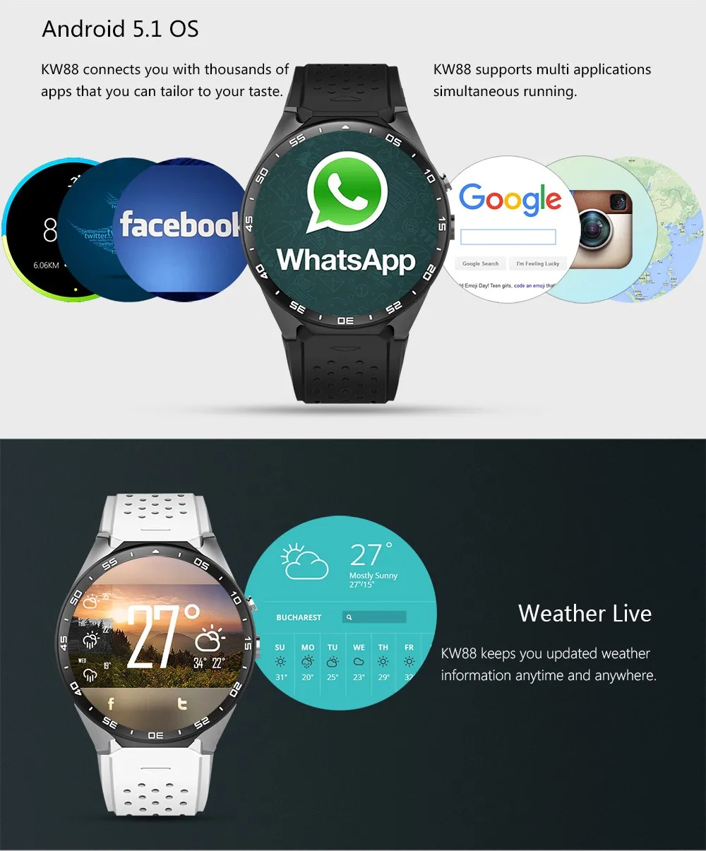  100% Original Android 5.1 OS Smart Watch Android 1.39 inch MTK6580 SmartWatch phone support 3G wifi