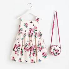 Г. Летнее платье с сумкой для девочек; брендовая одежда для маленьких девочек; Детские платья; платье принцессы с цветочным рисунком; костюмы для детей; одежда