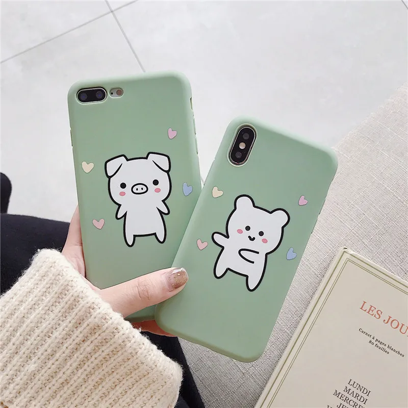Cute pig little Bear Candy Color Soft Cases for Iphone 7 7plus 6s 8 Xs Max XR Anti-knock Solid Tpu Case Cover |