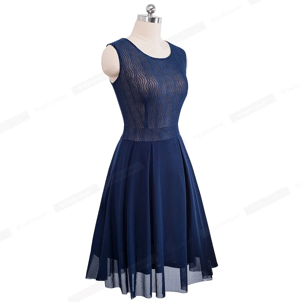 Новое летнее винтажное элегантное Сетчатое кружевное платье на молнии с круглым вырезом без рукавов трапециевидной формы для женщин A031
