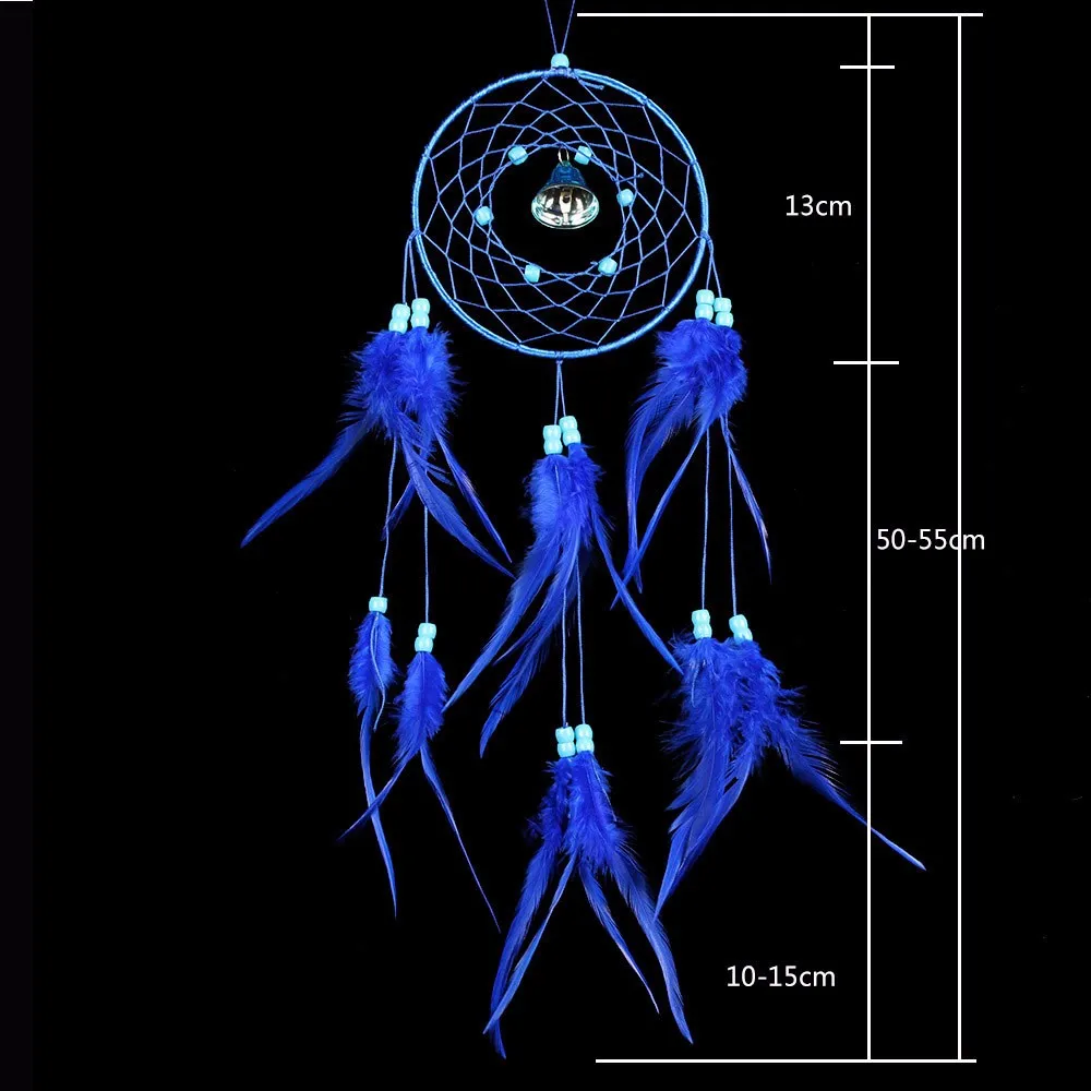 Синий Ловец снов ветряные колокольчики с пером кулон чистый ручной работы домашние декоративные украшения автомобиль настенный подвесные креативные подарки