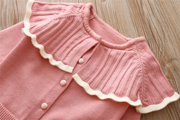 Fanfiluca Toddler Girls Cardigan Cute Baby Girl Cotton Knit Sweaters Autumn Long Sleeve Outerwear Fashion Kids Sweaters For 1-5T0013