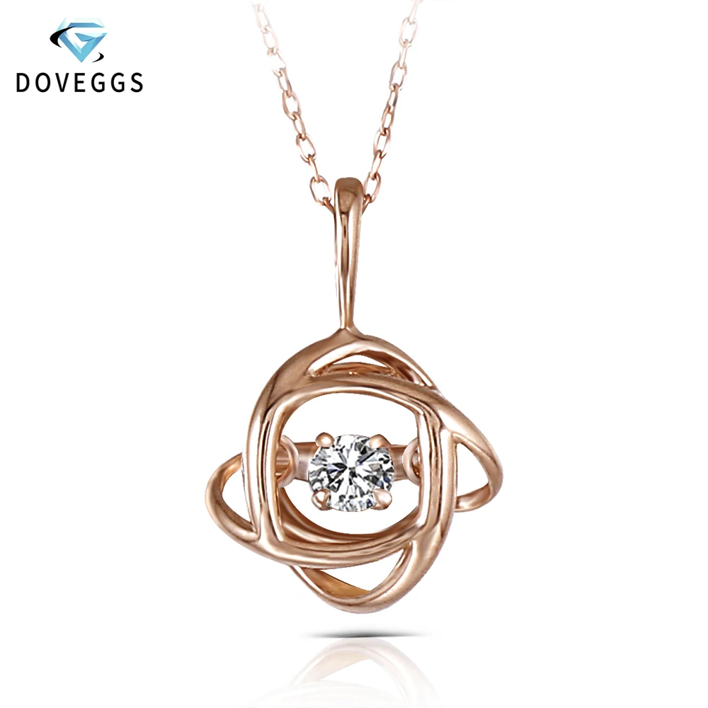 DovEggs Rose Gold Ladies Diamond Pendant Necklace 10K Rose Gold 0.1carat Diamond Dancing Setting Link Chain Necklace For Women