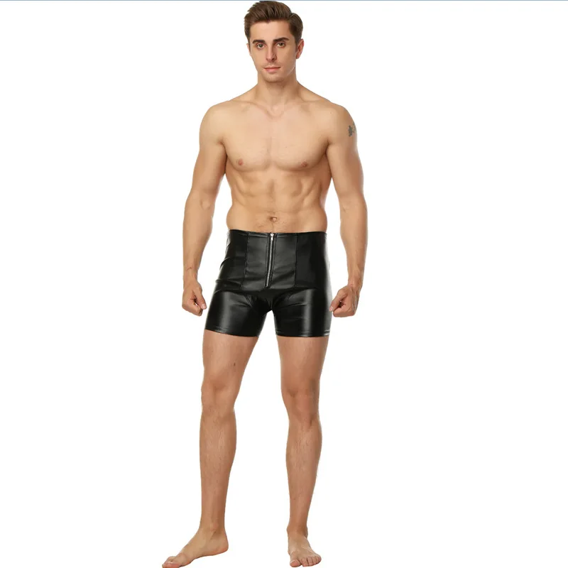 Men's Patent Leather Shorts Sexy Men's Tight Shorts Patent Leather