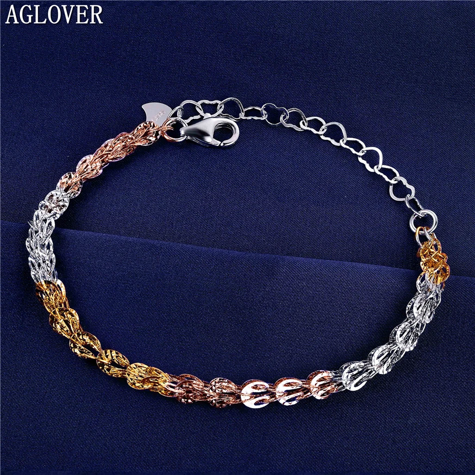 AGLOVER 925 пробы серебряные красочные браслеты Очаровательные многоцветные цепи модные ювелирные изделия для женщин ювелирные изделия