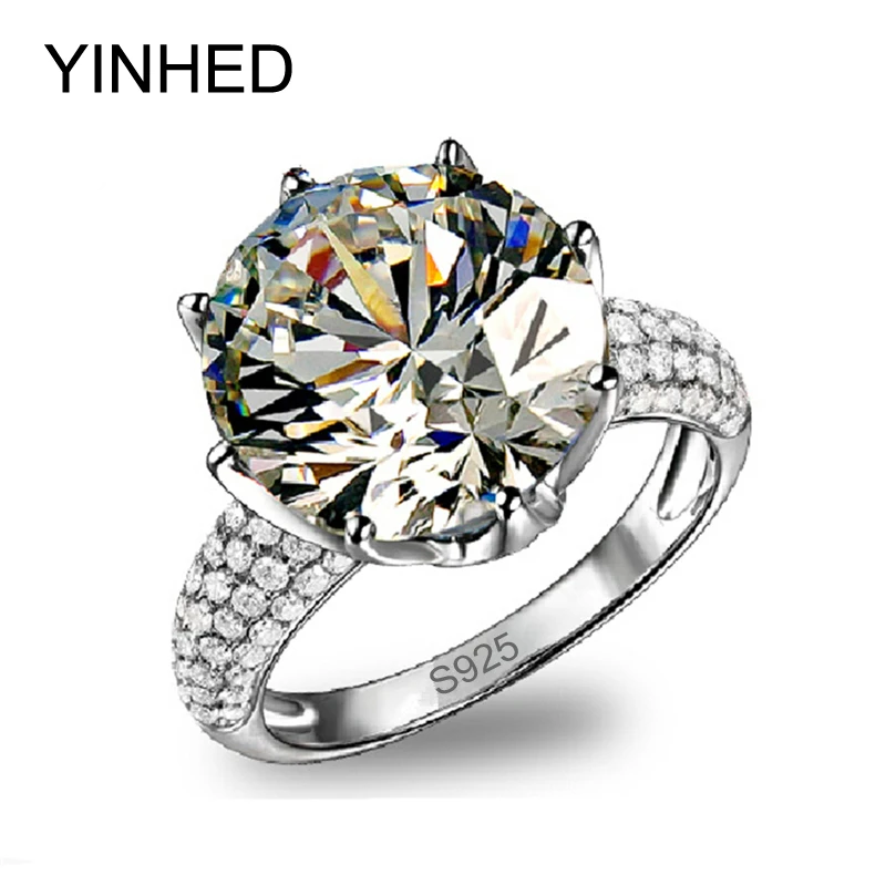 YINHED Luxury Big 5 Carat CZ Diamant Wedding Rings for Women Real 925 Sterling Silver Ring