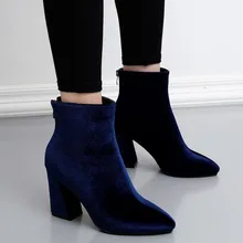 2017 autumn winter Women naked boots velvet fashion high-heeled boots Blue, black Martin boots boty sapatos topuklu bot